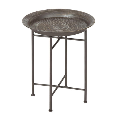 Mahdavi Hammered Metal Tray End Table, Pewter, 16.5 inch Diameter