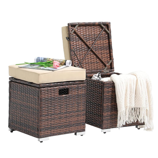2 Piece Outdoor Patio Ottomans