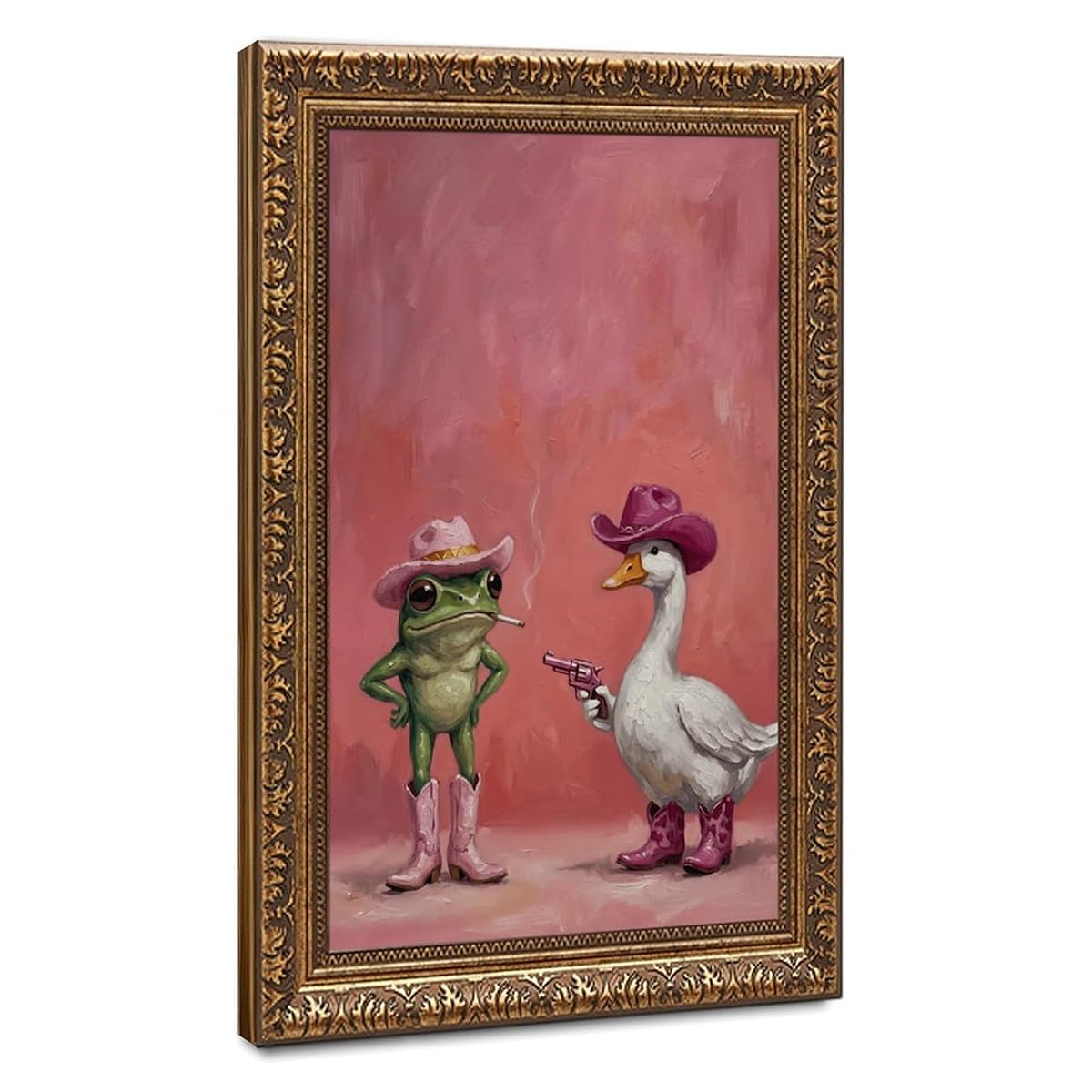 Whimsical Pink Cowboy Frog and Duck Poster Cute Western Animal Wall Art | Funny Trendy Cowgirl Aesthetic Picture Cozy Room Vibe Mood Booster Decor