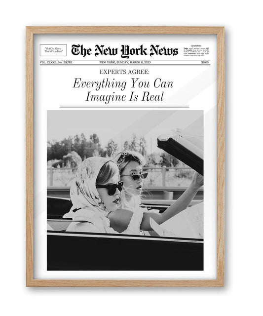 Oak framed inspirational newspaper canvas art print