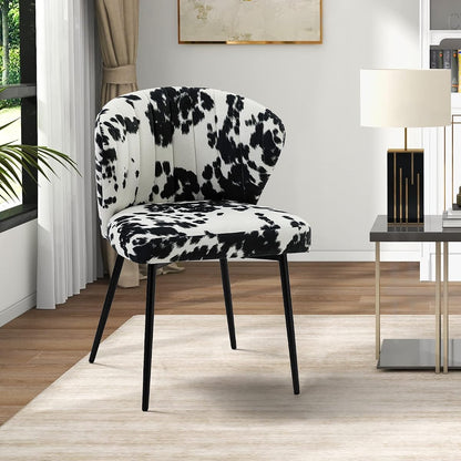 Modern Dining Chairs, Small Cute Armless Accent Chair, Upholstered Side Chair with Black Metal Legs, Tufted Back Vanity Chair for Bedroom/Dining Room/Beauty Room-Animal Print Black
