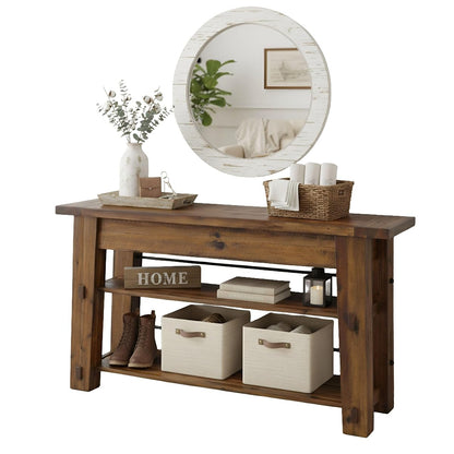 Durango 54-Inch Farmhouse-Industrial Style Wood Console Table with Two Open Shelves, Solid Wood Top, and Natural Grain and Knots – Fits TVs up to 60 Inches in Living Rooms by