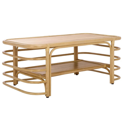 SAFAVIEH Home Collection - Maestro Natural Rattan & Wood Coffee Table, Rectangular Design with Lower Shelf, Fully Assembled (COF5400A)