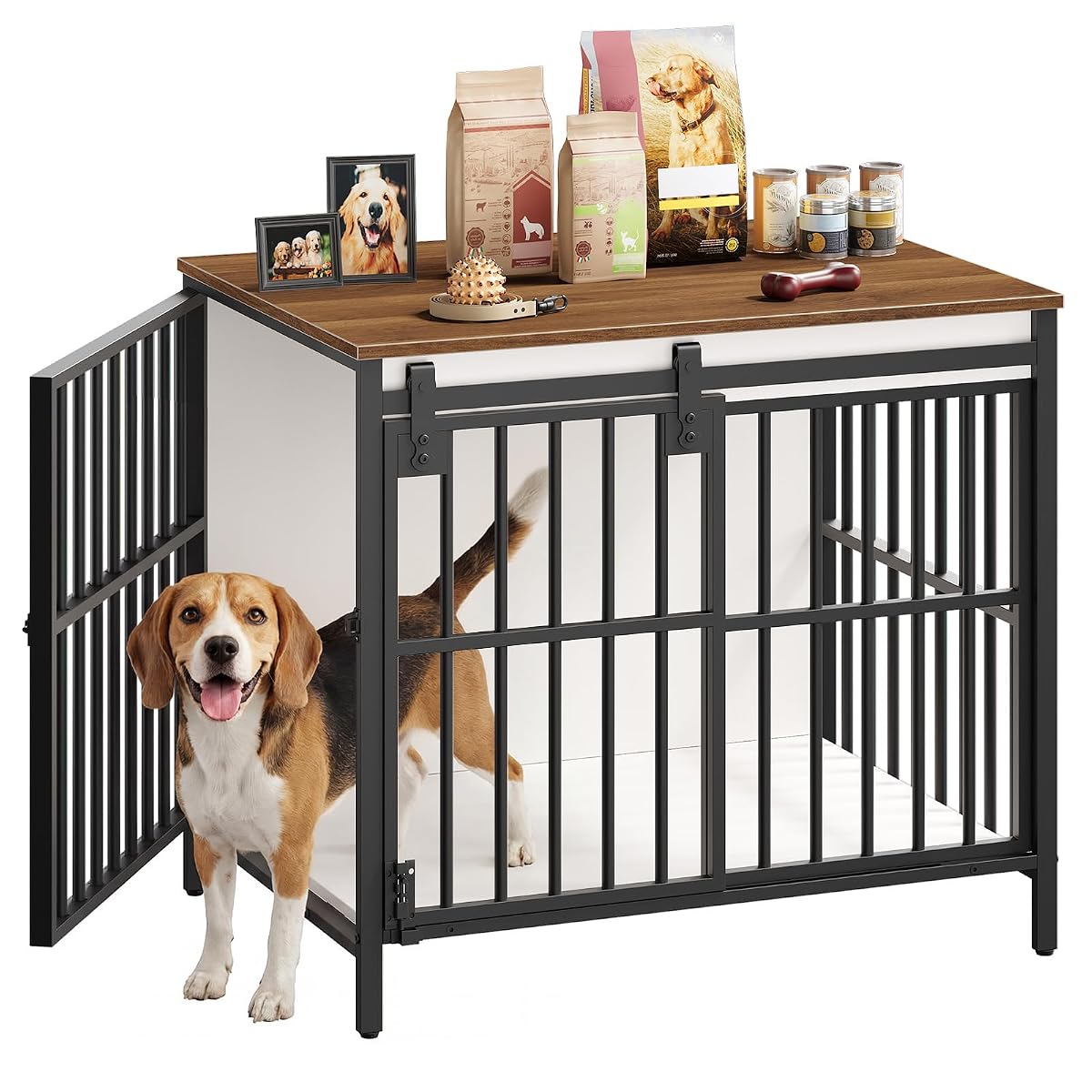 Dog Crate Furniture with Sliding Barn Door