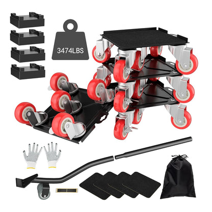 MYUEA Furniture Dolly,Furniture Movers with 5 Wheels,Carbon Steel Panel Heavy Duty Dolly,Maximum Load 3474LBS,Furniture Lifter with 5 360° Rotatable Rubber Universal Wheels(Black,6.89x6.9 in)
