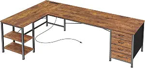 63 Inch L Shaped Desk with Fabric Drawers, view 2