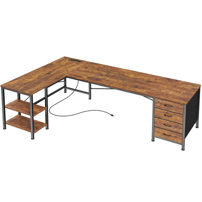 63 Inch L Shaped Desk with Fabric Drawers