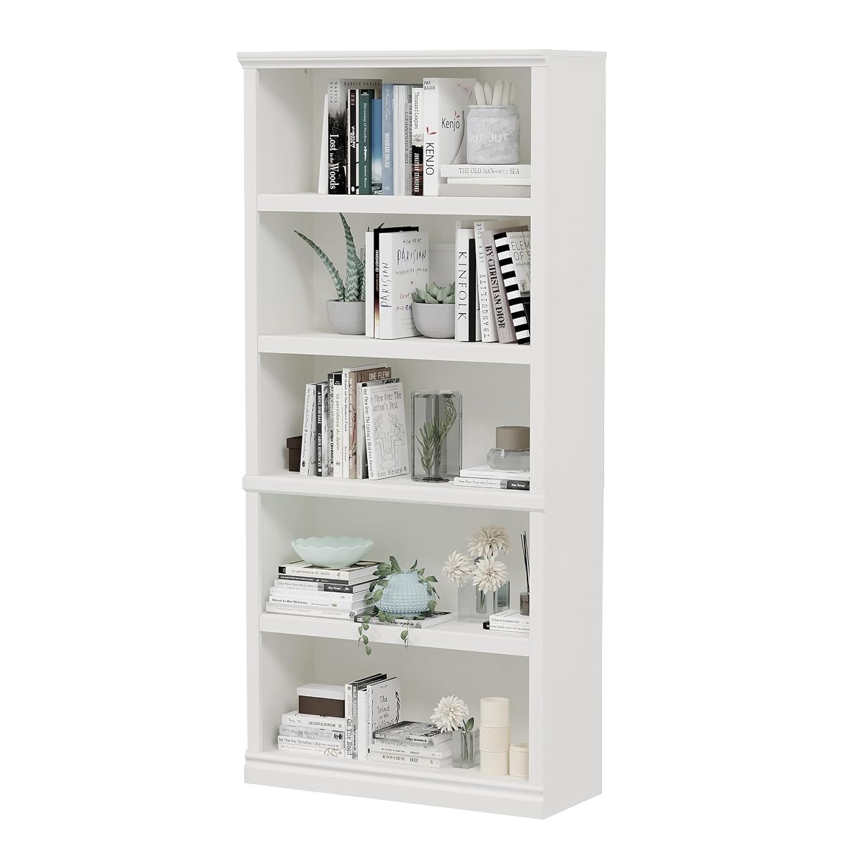 70-Inch Tall White Bookcase, 5 Tiers Shelves Open Storage Bookshelf, 33 in Wide Anti Tipping Indoor Furniture, Book Cases for Home Library Office Bedroom School