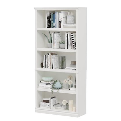 70-Inch Tall White Bookcase, 5 Tiers Shelves Open Storage Bookshelf, 33 in Wide Anti Tipping Indoor Furniture, Book Cases for Home Library Office Bedroom School