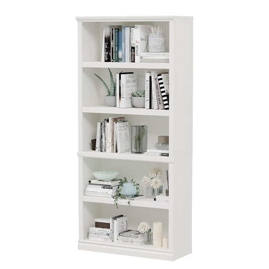 70-Inch Tall White Bookcase, 5 Tiers Shelves Open Storage Bookshelf, 33 in Wide Anti Tipping Indoor Furniture, Book Cases for Home Library Office Bedroom School