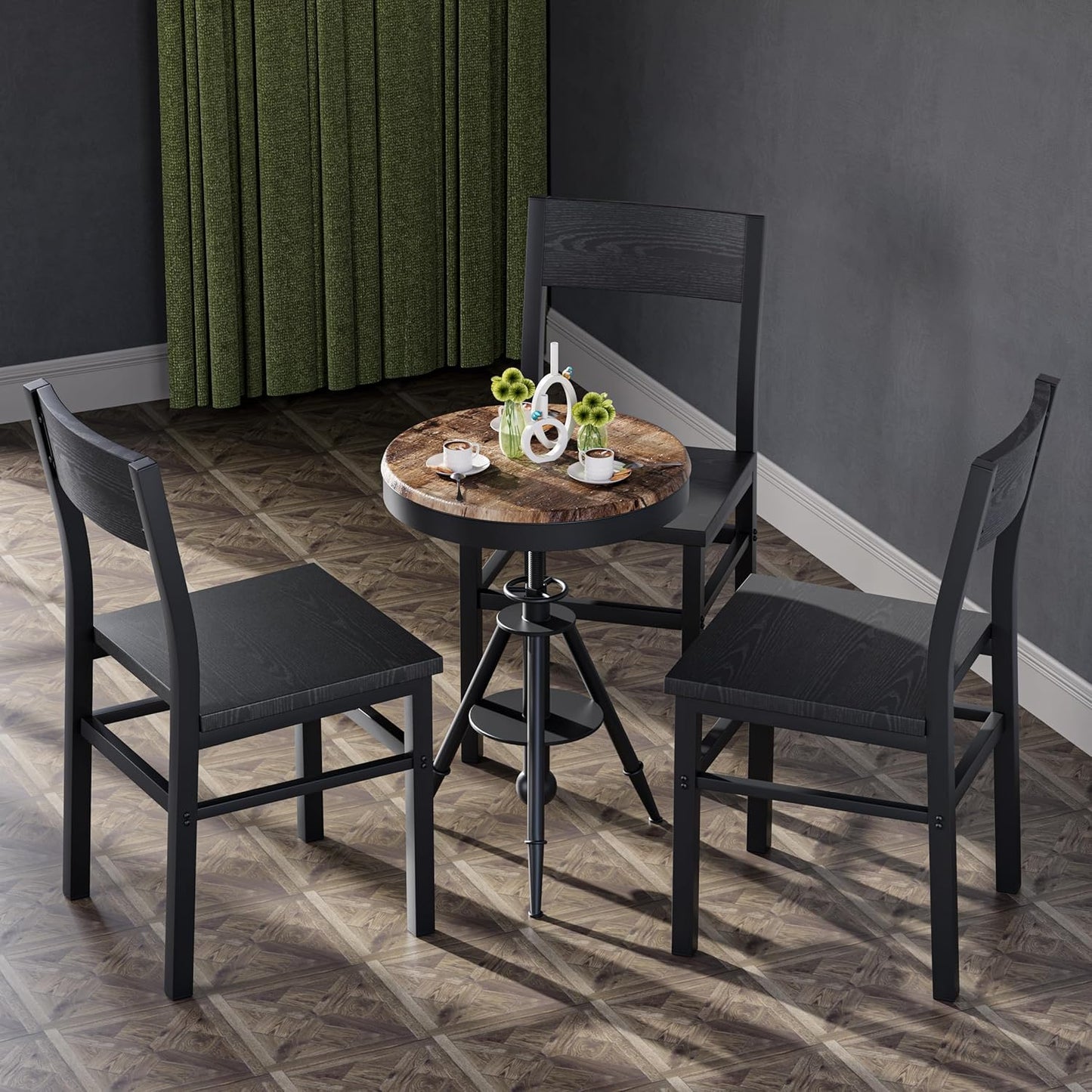 Dining Chairs Set of 4, Rustic Wood Dining Room Chairs with Thickened and Strengthened Metal Steel Frame & Slat Back, Modern Farmhouse Chair for Kitchen, Dining Room (4, Dark Black)