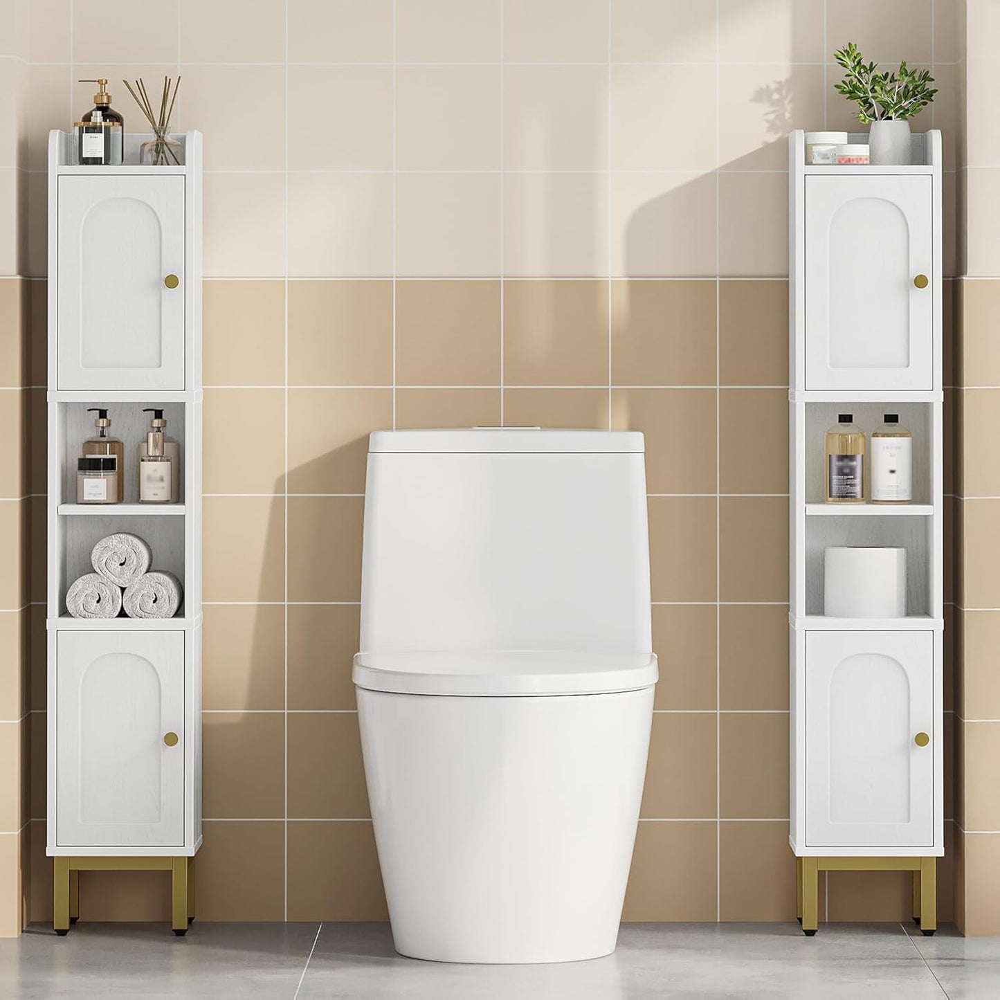 Narrow Bathroom Storage Cabinet, Bathroom Organizers and Storage with 2 Doors, Open Space，Adjustable Shelf, Laundry Room Organization for Small Space, Kitchen, Living Room, White BC22413G