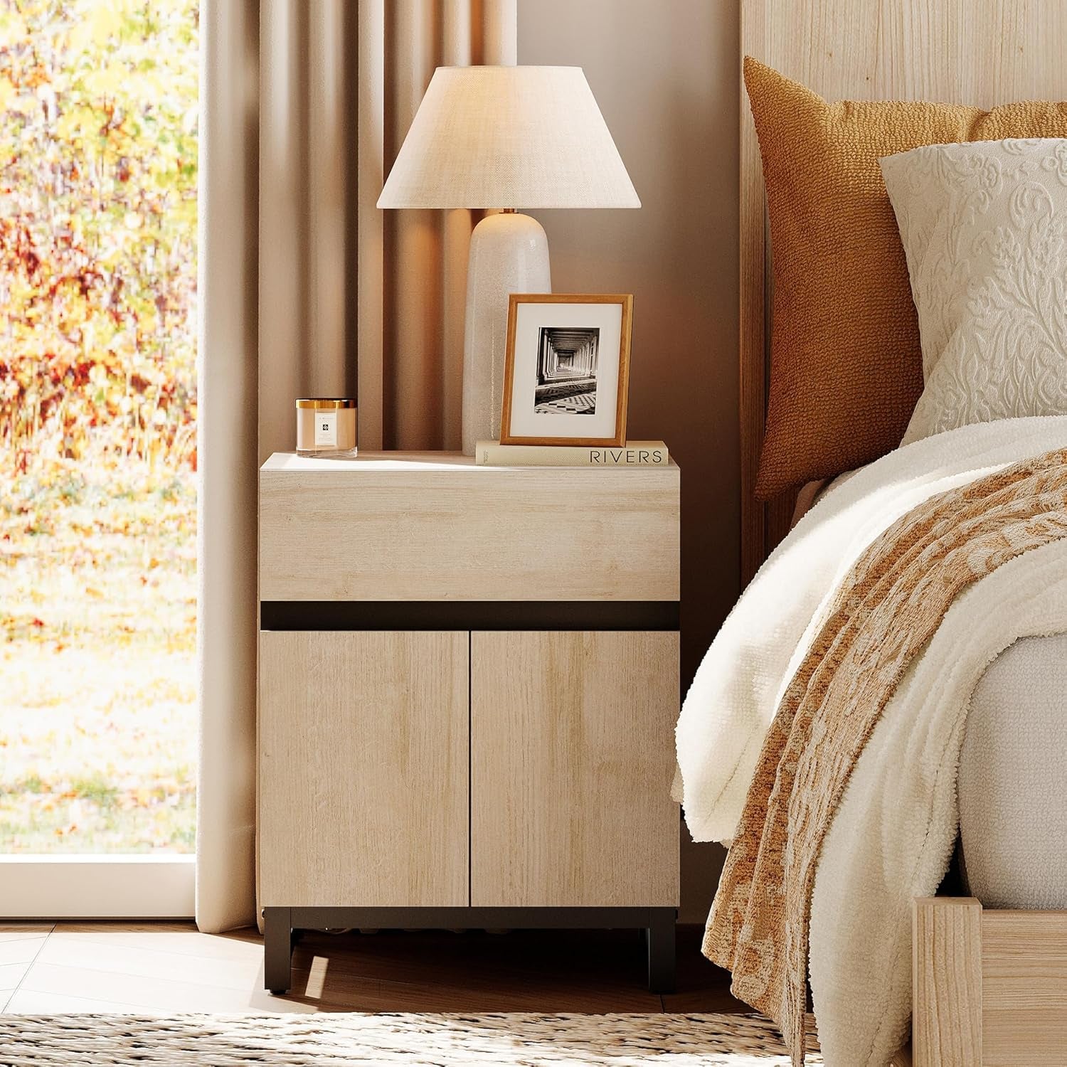 Dresser and Nightstand Set of 3, 63 Inches Dresser with 6 Drawers, 2 Nightstand with Drawer and Cabinet for Bedroom, Bedroom Furniture Set, Light Oak