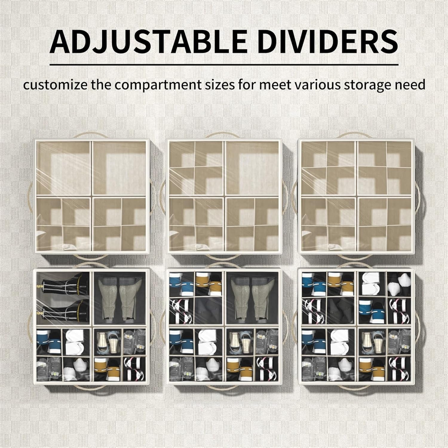 Shoe Organizer for Closet,2 Pack Foldable Shoe Storage Organizer Box Bin with Adjustable Dividers and Clear Cover, Fits up to 16-32 Pairs