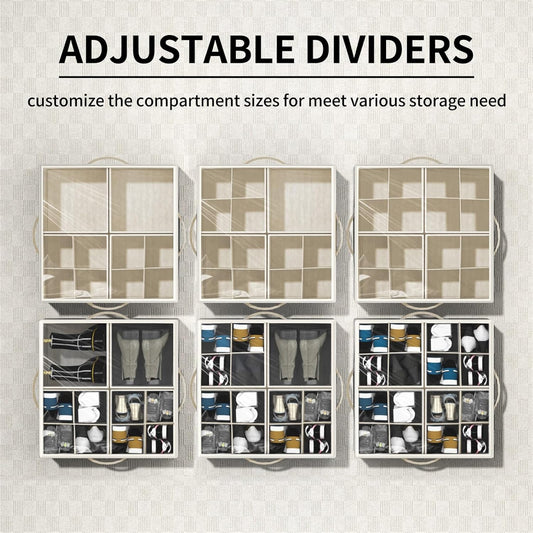 Shoe Organizer for Closet,2 Pack Foldable Shoe Storage Organizer Box Bin with Adjustable Dividers and Clear Cover, Fits up to 16-32 Pairs