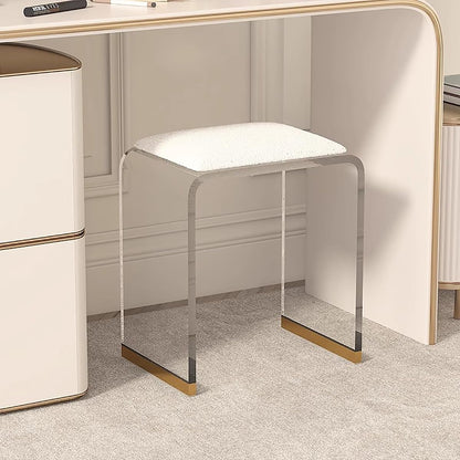 Clear Acrylic Vanity Stool with Sherpa Cushion,Modern Acrylic Side Table,Multifunctional Ottoman Foot Rest Or Makeup Room, Living Room, Bedroom Furniture(16.1" W x 11.4" D x 17.7" H, White B)