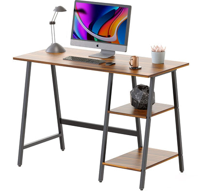 43-Inch Home Office Trestle Computer Desk with Open Storage Shelves, Walnut