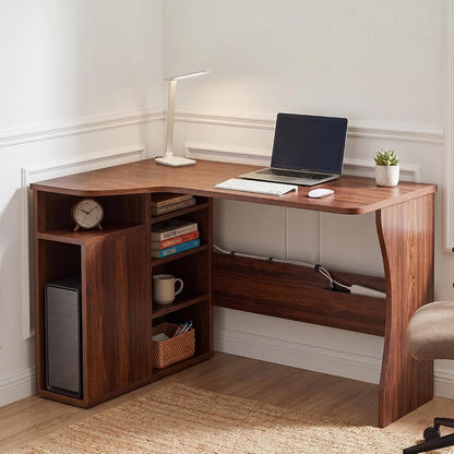 L Shaped Desk with Storage Shelves, Small Corner Desk for Small Spaces