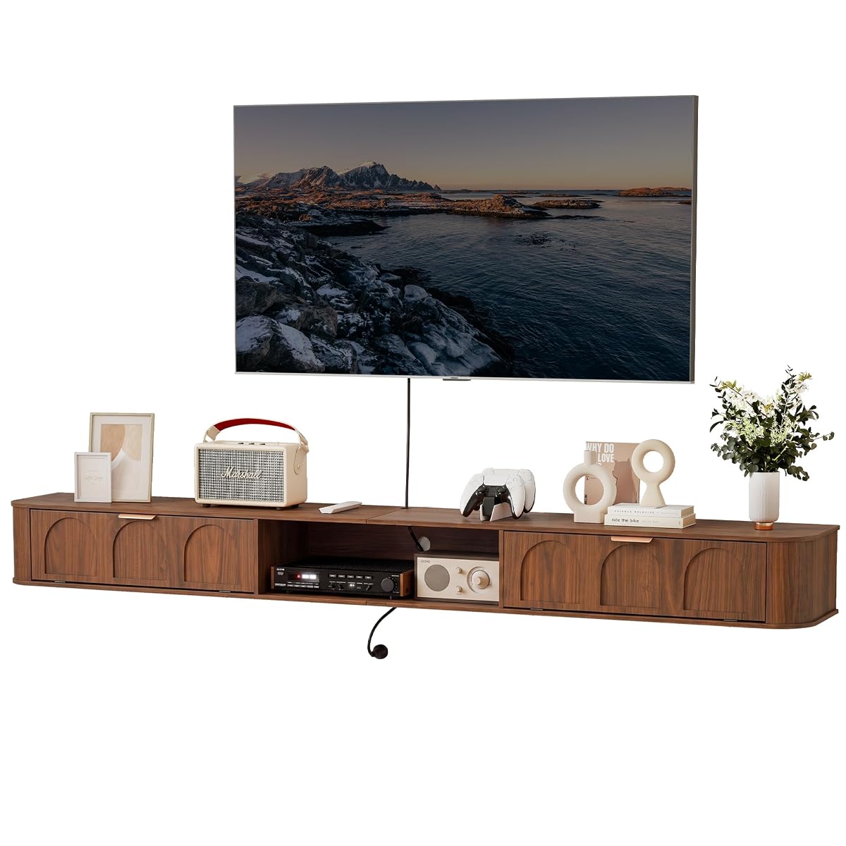 94.48'' Wall Mounted Floating TV Stand for 80-95 Inch TV - Walnut