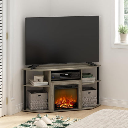 Jensen Fireplace TV Stand for TV up to 55 Inch, Grey Oak