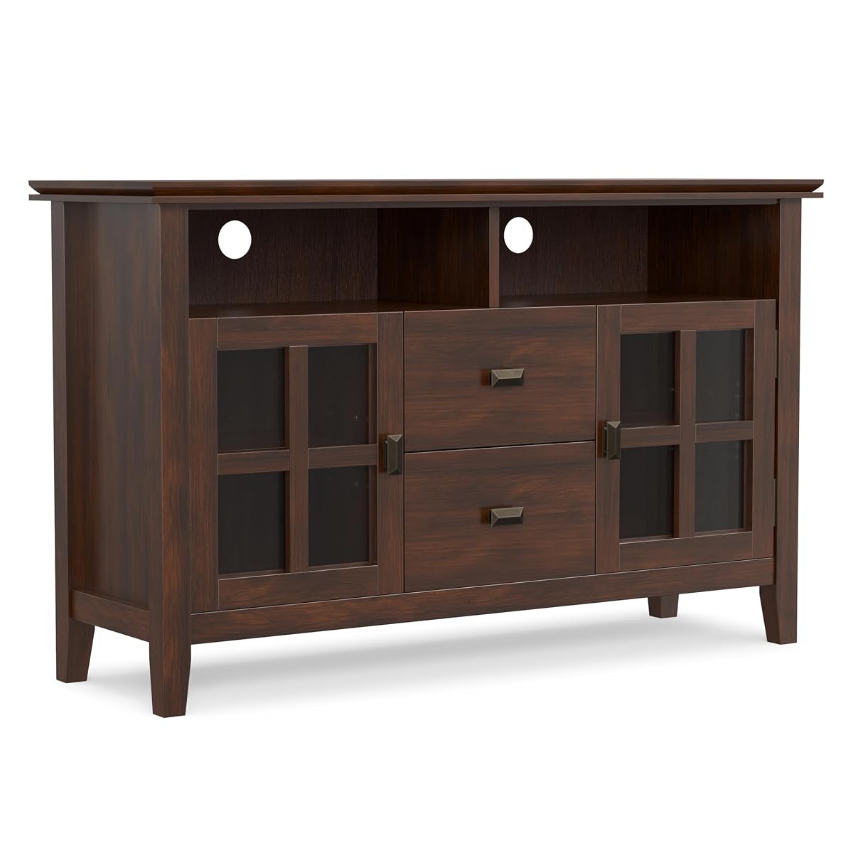 Artisan TV Stand - 48 inch Wide Solid Wood Media Console in Russet Brown, Contemporary Entertainment Center for Living Room for TVs up to 55 Inches with Drawers and Cable Management