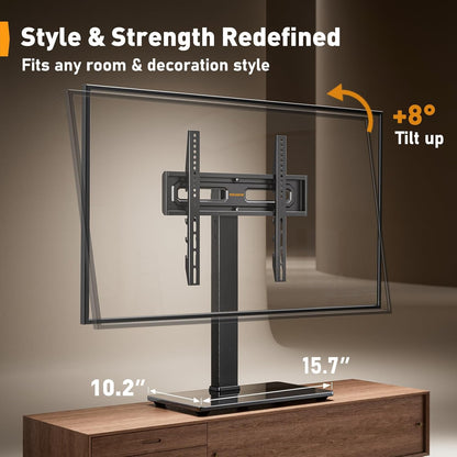 Universal Swivel TV Stand Base for 32–70 Inch Tvs, Height Adjustable Table Top TV Stand Mount with Tilt, Tempered Glass Base, Holds up to 88 Lbs, Max VESA 400X400Mm, PGTVS26