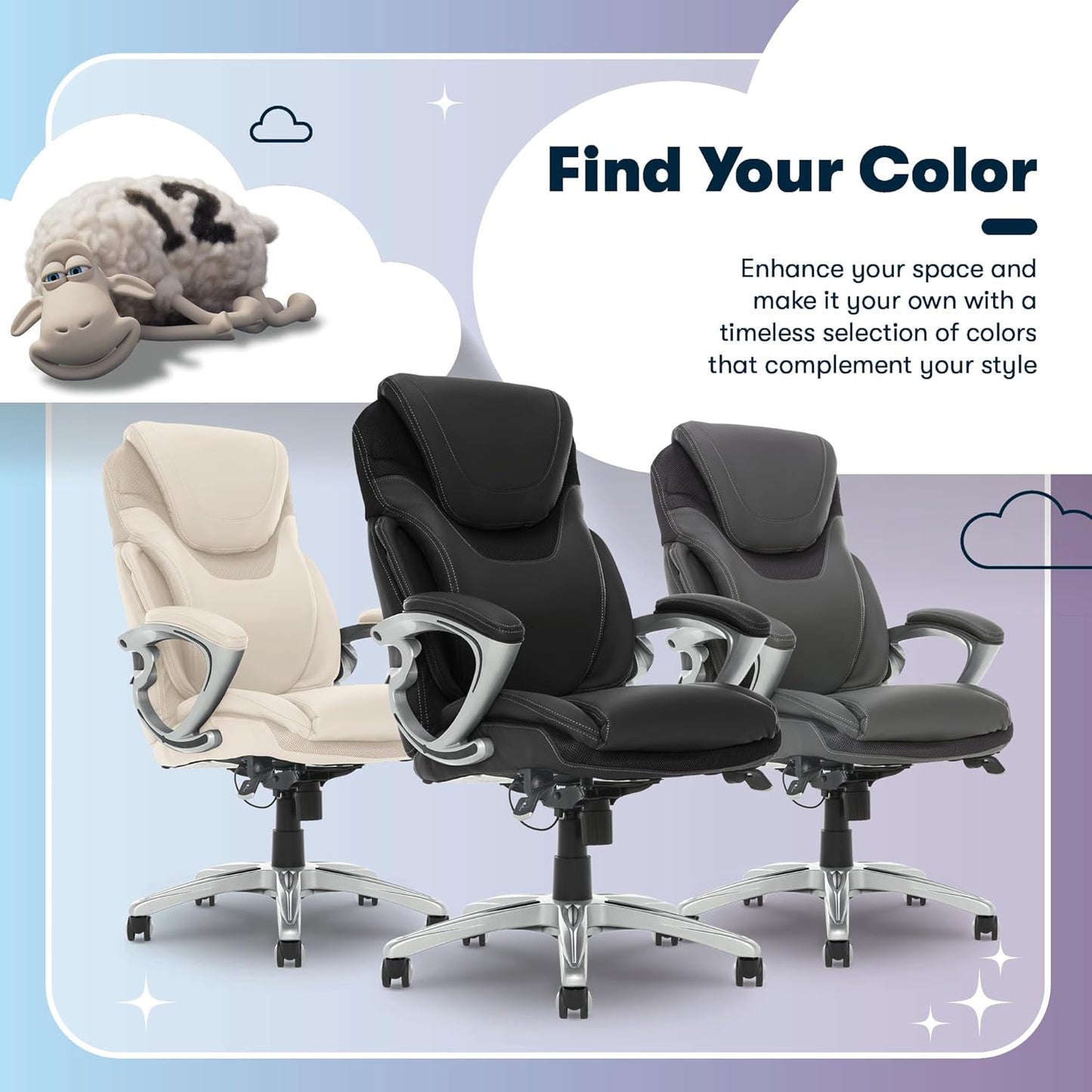 Bryce Executive Office Chair, Ergonomic Computer Deskchairs with Patented AIR Lumbar Support, Comfy Body Pillows, Height Adjustable, Swivel Base with Wheels, Bonded Leather, Black