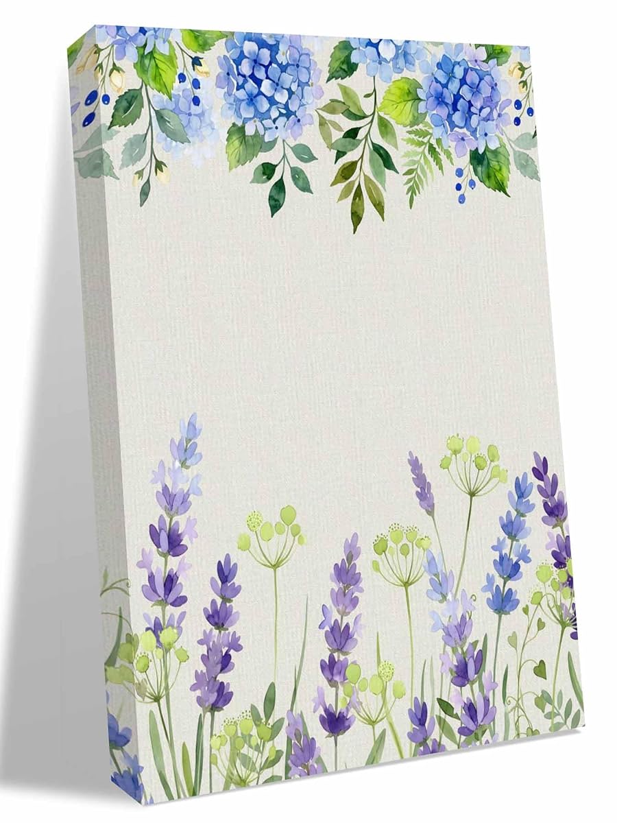 Blue Hydrangea Purple Lavender Canvas Wall Art Prints,48"x32" Framed Picture Artwork Pastoral Flower Leaf Retro Linen Printed Canvas Oil Painting for Living Room Bedroom Office,Ready to Hang