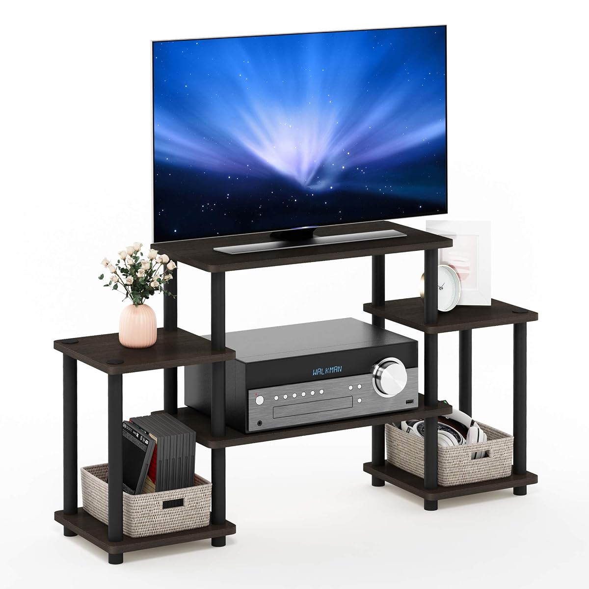 Turn-N-Tube No Tools Entertainment TV Stands, Dark Brown/Black