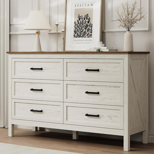Farmhouse 6 Drawers Dresser for Bedroom
