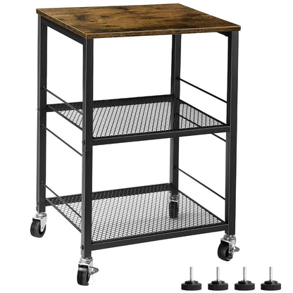 Side Table Small with Wheels Industrial Night Stand Storage Shelf 3 Tier Wood End Table with Metal Frame for Small Space Living Room Bedroom Kitchen Office