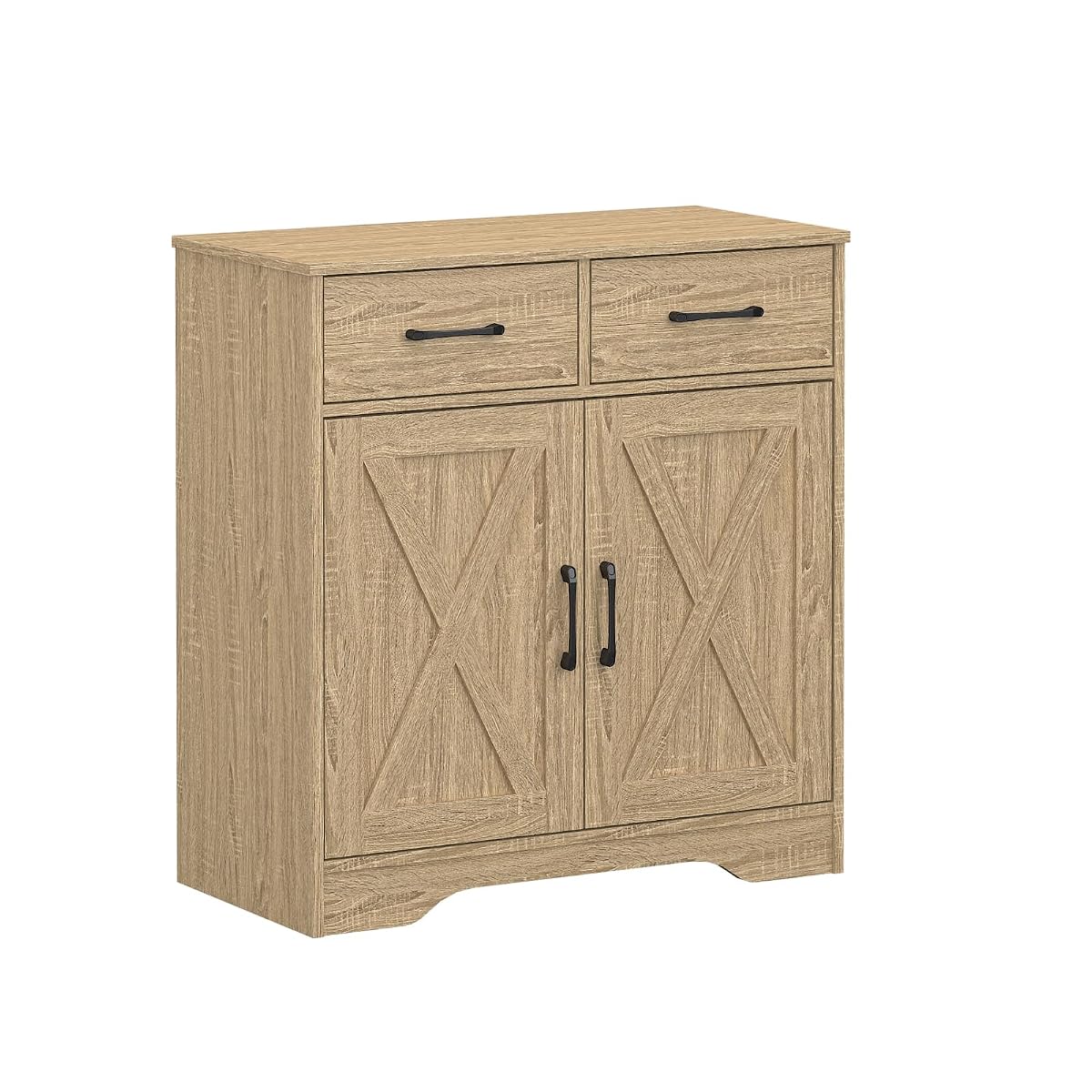 Sideboard 2 Drawers 2 Doors Entryway Storage Cabinet Living Room Organizer Farmhouse Style Wooden Kitchen Cupboard (Nature)