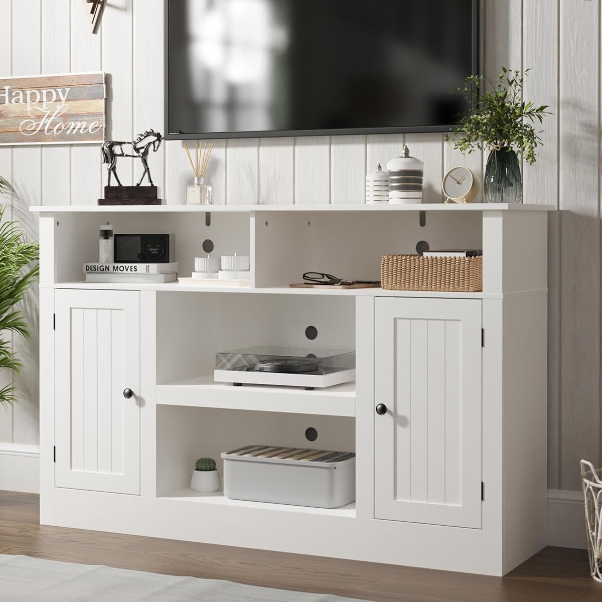 Farmhouse TV Stand for 65 in TV, Modern Entertainment Center, White