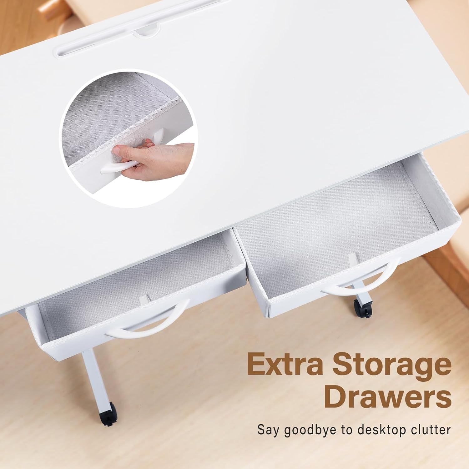 Adjustable Small Standing Desk with Drawers, Height Adjustable Rolling Desk for Home Office, Portable Small Computer Desk with Wheels for Walking Pad, White, Height 27.6"-49.2"