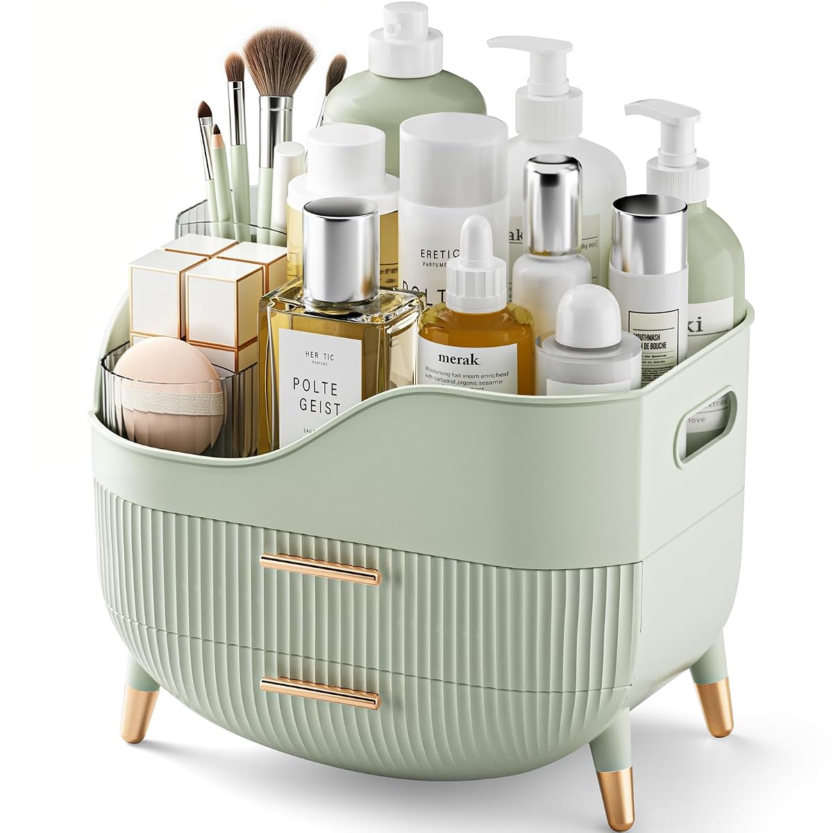 Makeup Organizer with Drawers, Green Skincare Organizer for Vanity