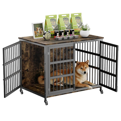 41" Large Dog Crate Furniture with Wheels, Dog Kennel