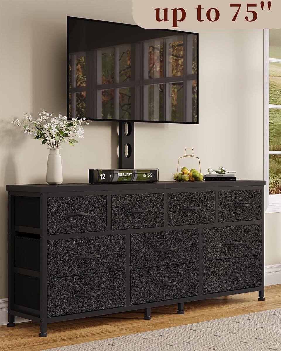 10 Drawer Dresser TV Stand with Mount, Media Console for 75" TV
