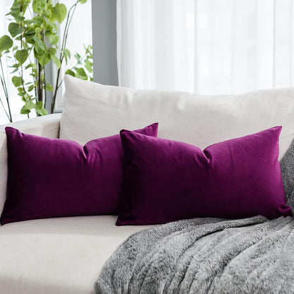 Purple Decorative Lumbar Velvet Throw Pillow Covers 16x24 inch Set of 2 with Zipper Luxury Soft Solid Rectangle Cushion Covers Case for Sofa Couch Bed Living Room