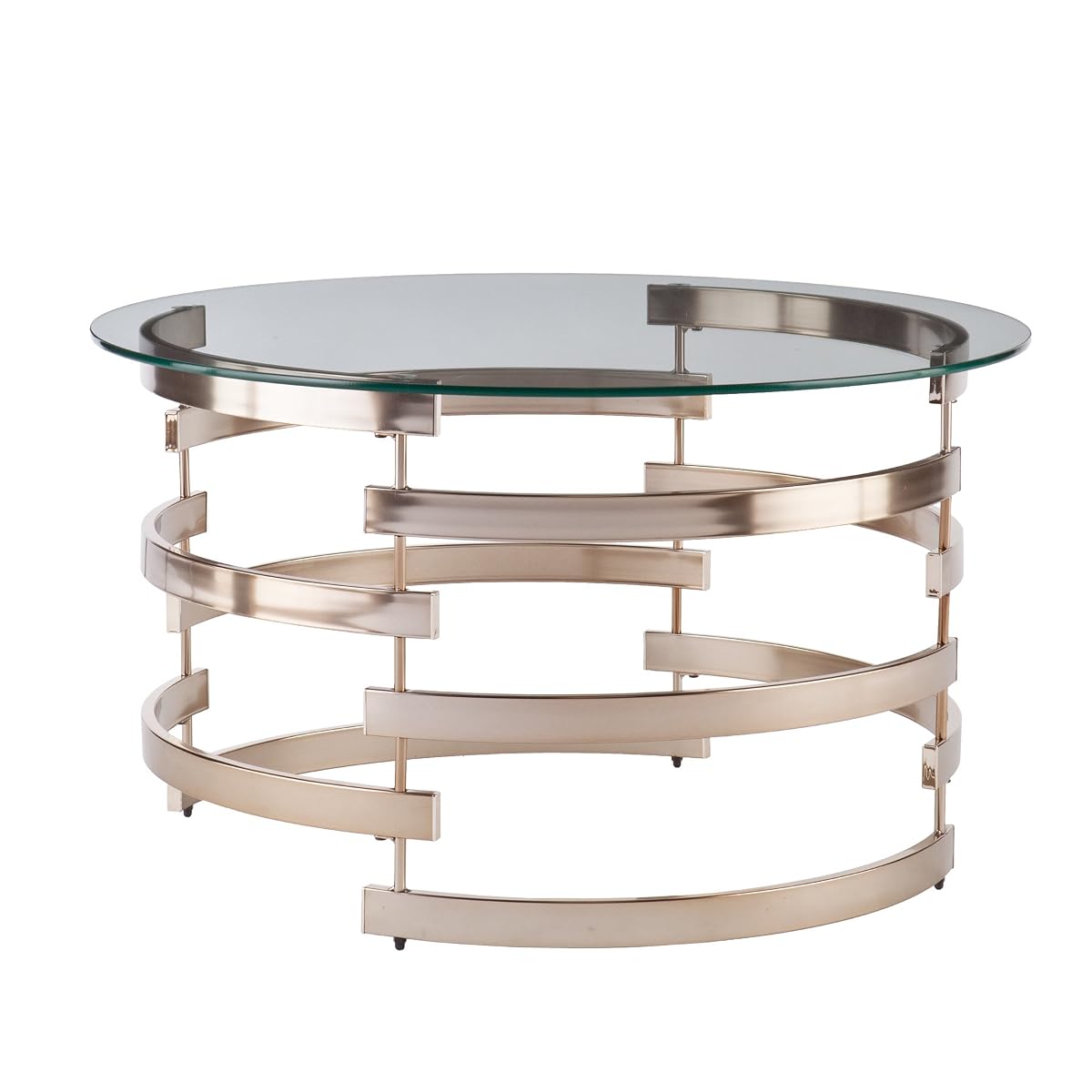 Belmar Contemporary Round Glass Top Coffee Table, Champagne