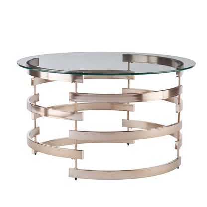 Belmar Contemporary Round Glass Top Coffee Table, Champagne