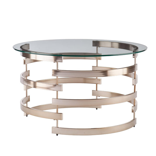 Belmar Contemporary Round Glass Top Coffee Table, Champagne