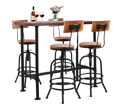 3 Pieces Industrial Dining Table with Set of 4 Bar Stools for Home Office Rustic Rectangular Bar Table with Chairs for Kitchen Meeting Room