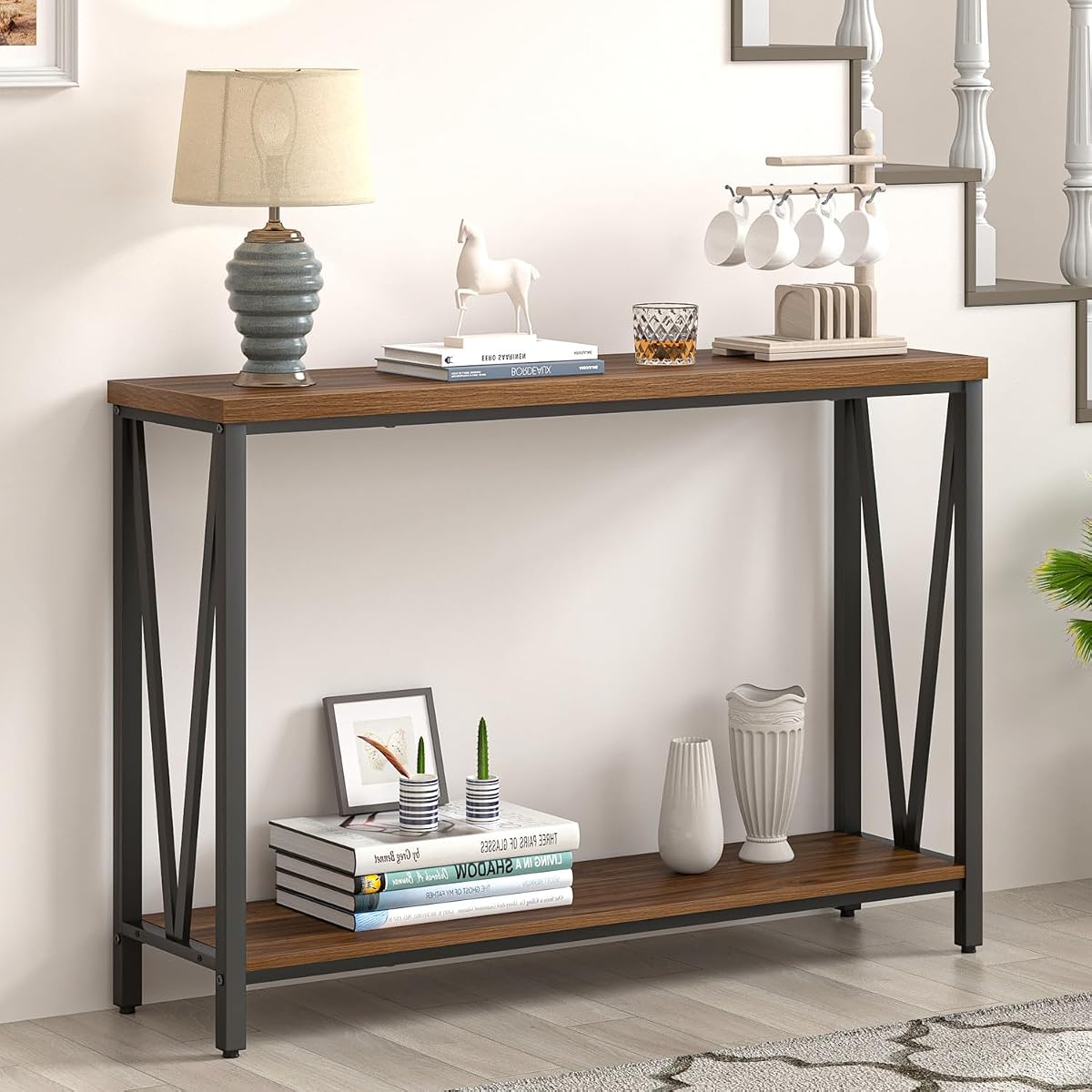 Entryway Table, Narrow Console Table, Modern Sofa Table for Living Room, Hallway, Behind Couch (Rustic Walnut)