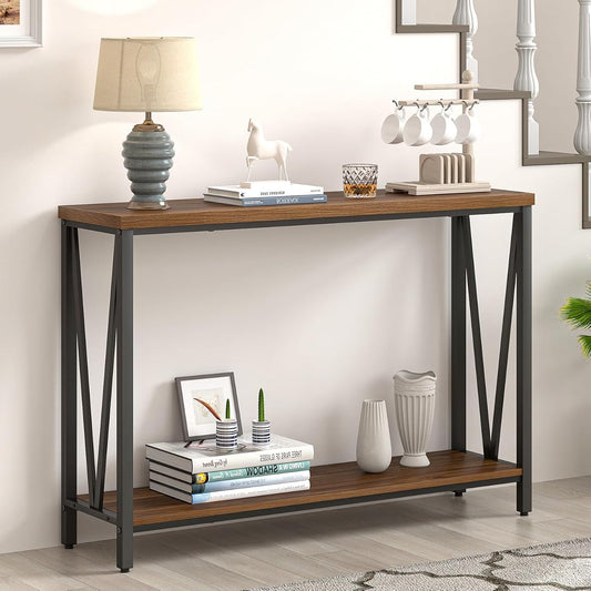 Entryway Table, Narrow Console Table, Modern Sofa Table for Living Room, Hallway, Behind Couch (Rustic Walnut)
