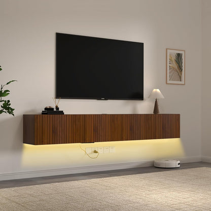 71” Floating TV Stand with LED Lights & Charging Station