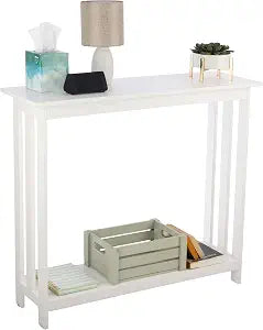 Slim Console Table - 39in x 11.8in Narrow Entryway Table - 2-Tier Sofa Table with Open Storage Shelf - Console Tables for Entryway, Hallway, and Foyer - Living Room Furniture by (White)