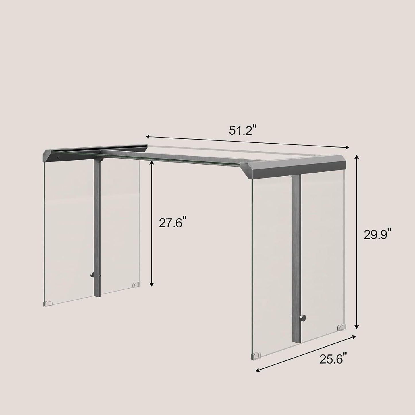 Modern Clear Tempered Glass Computer Desk, 51.2" Home Office Writing Desk with Metal Frame, Minimalist Transparent Executive Desk for Gaming, Study