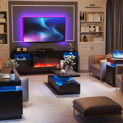 Modern LED Coffee Table, 40" Living Room Tables with 16 Colors LED Lights, Double-Layer Design, Stylish Coffee Tables for Living Room, Black
