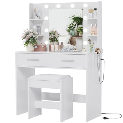 Vanity Desk with Mirror, Makeup Table, Matte White