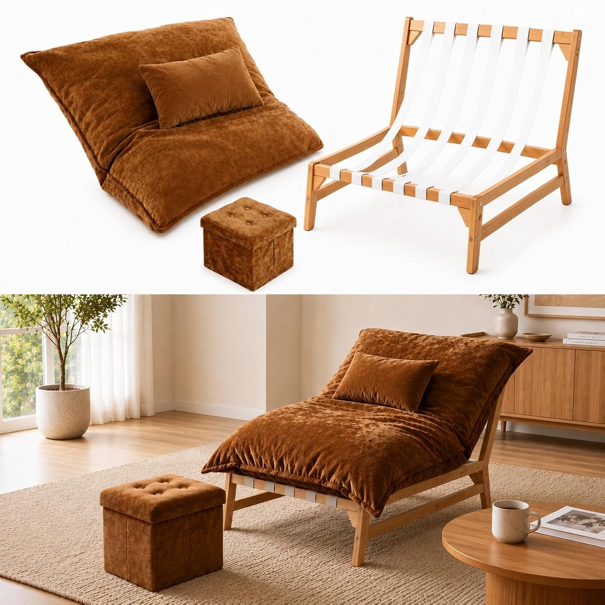 Oversized Lounge Accent Chair with Backrest, 49.4" Sofa Chair with Ottoma